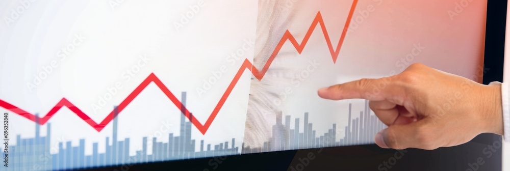 A Hand Pointing at the Stock Market Financial Graphs, AI Generated A Hand Pointing at the Stock Market Financial Graphs, AI Generated