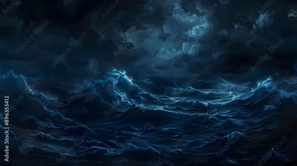 Dark ocean storm with lightning and waves at night Dark ocean storm with lightning and waves at night