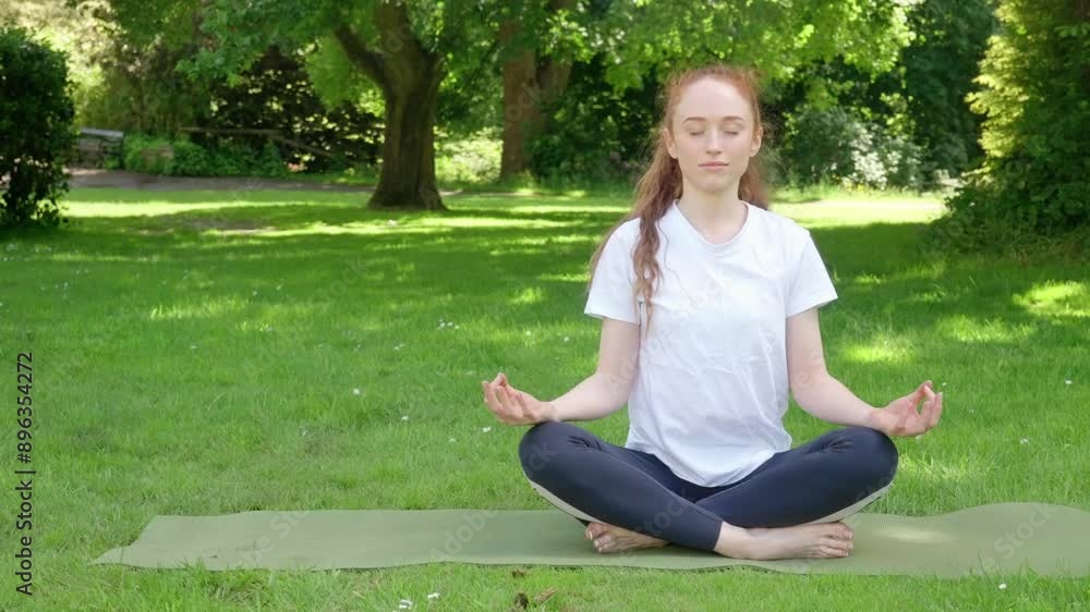 Young Woman Practicing Yoga in Park on Sunny Day Young Woman Practicing Yoga in Park on Sunny Day