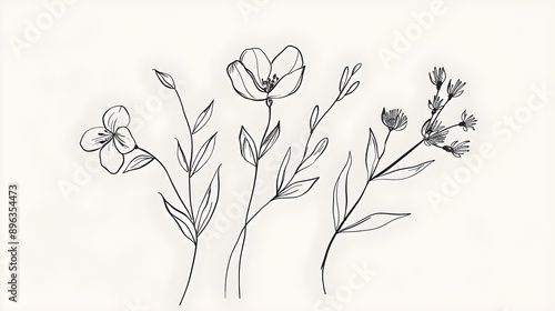 Floral branch and minimalist flowers for logo design