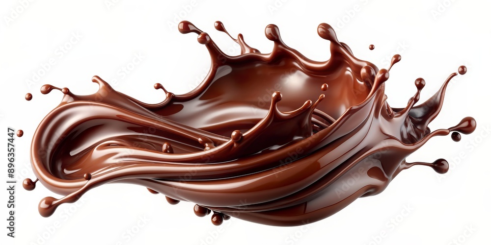 Chocolate Splash 3D Rendering of a Brown Liquid Whirl on White Background, chocolate, liquid, splash, 3d rendering