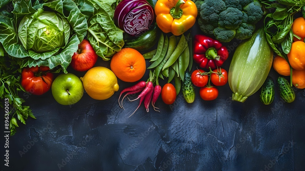 Top view of various organic vegetables Top view of various organic vegetables