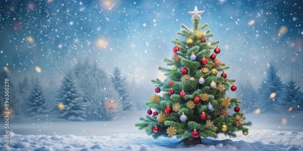 Obraz premium Snowy Forest Christmas Tree, Christmas , winter , holiday , festive