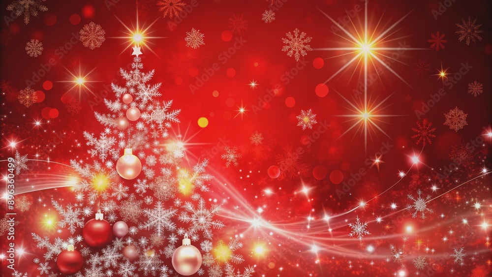Sparkling Red Christmas Tree with Snowflakes and Stars, Christmas, Holiday , Festive , Winter Sparkling Red Christmas Tree with Snowflakes and Stars, Christmas, Holiday , Festive , Winter