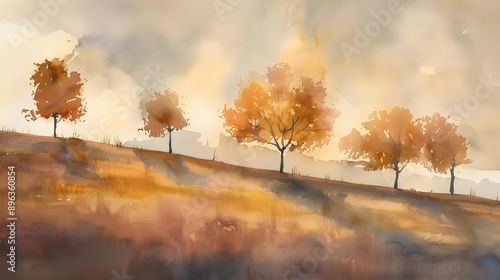 Watercolor landscape with trees photo