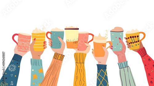 Celebrating with tea and coffee cups