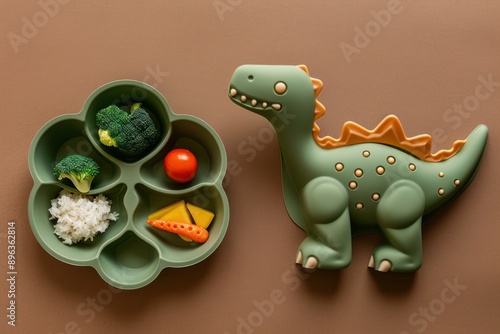 Dinosaur-Themed Baby Food Plate photo