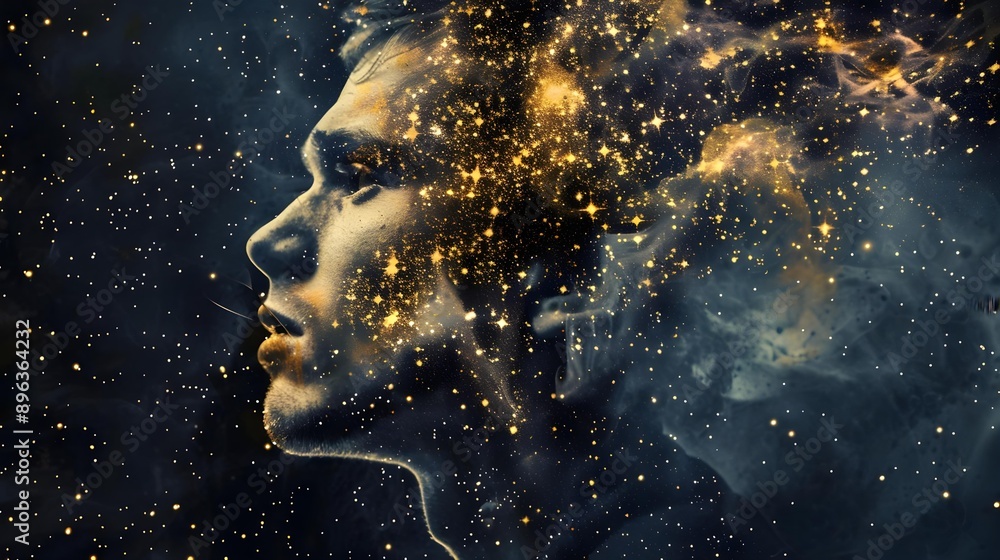 Fototapeta premium Portrait of a man formed from tiny pieces of a puzzle