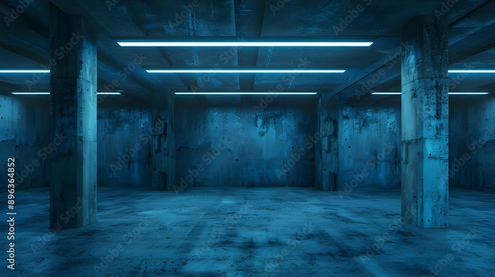 Underground concrete basement with low key lighting Underground concrete basement with low key lighting