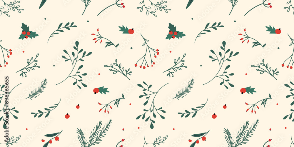 Christmas seamless pattern background. Vector illustration. Nature holiday design. Xmas decoration. Christmas seamless pattern background. Vector illustration. Nature holiday design. Xmas decoration.