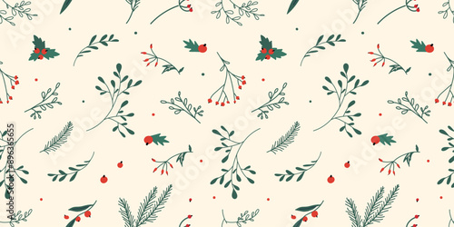 Christmas seamless pattern background. Vector illustration. Nature holiday design. Xmas decoration.
