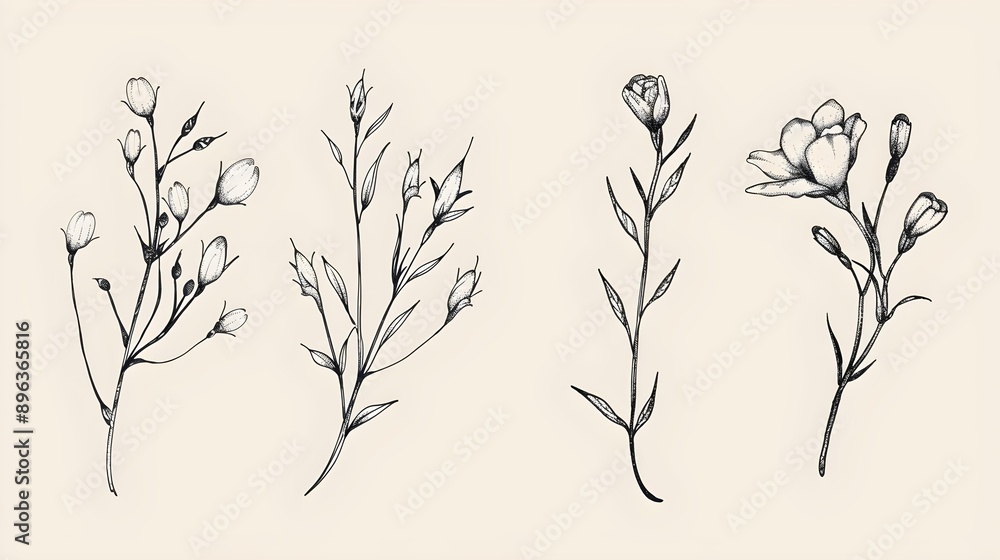 Naklejka premium Floral branch and minimalist flowers for logo design