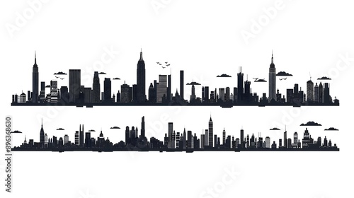 Fototapeta Naklejka Na Ścianę i Meble -  City silhouette vector set - Panorama city background