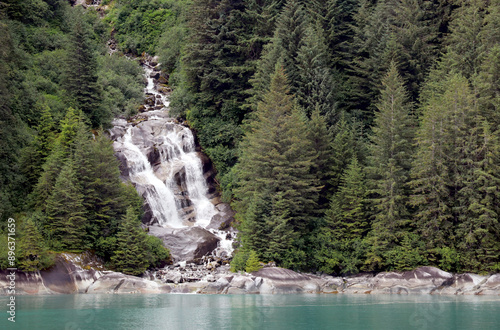 Waterfall into the sea in Alaska