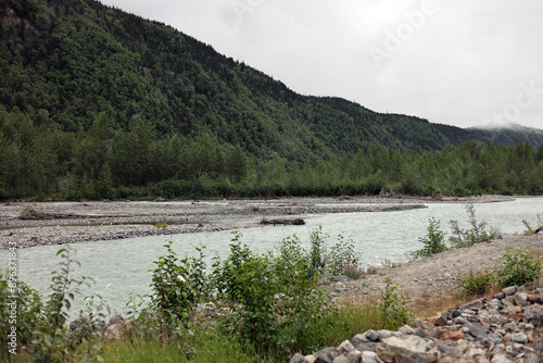 Alaska River with Mountains in the Background