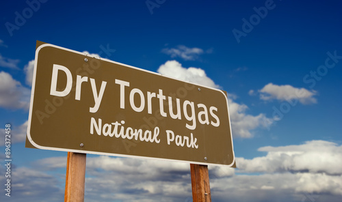 Dry Tortugas National Park (Florida) Road Sign Against Blue Sky and Clouds.