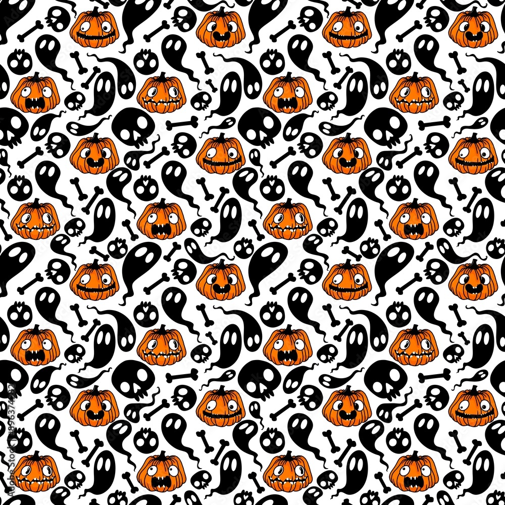 Halloween pumpkins seamless monsters pattern for wrapping paper and fabric Halloween pumpkins seamless monsters pattern for wrapping paper and fabric