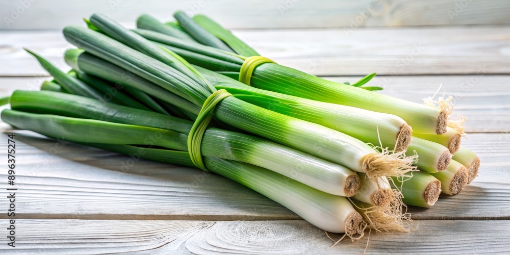 Fresh Green Onions on Rustic White Wooden Background, Food Photography, Green Vegetable, Spring Onion, Rustic Table , onion, green