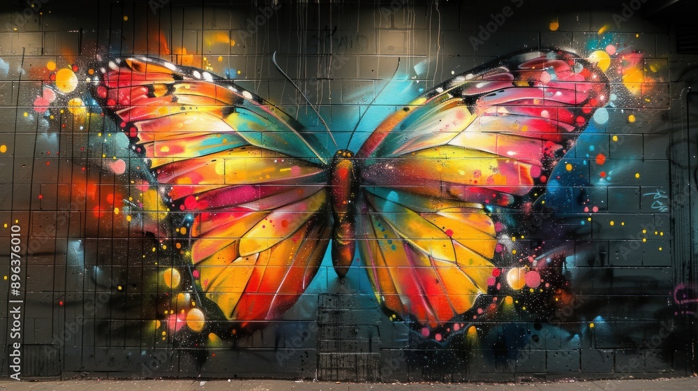 Colorful Butterfly Mural on a Brick Wall Colorful Butterfly Mural on a Brick Wall