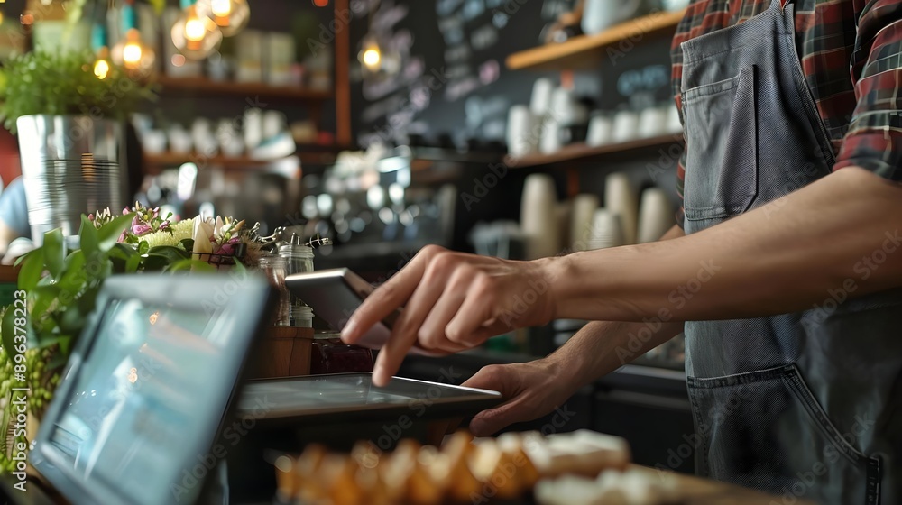 Fototapeta premium Close-up shot of Caucasian cashier hands