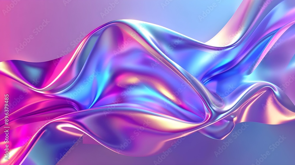 3D wavy bright abstract design element in holographic style