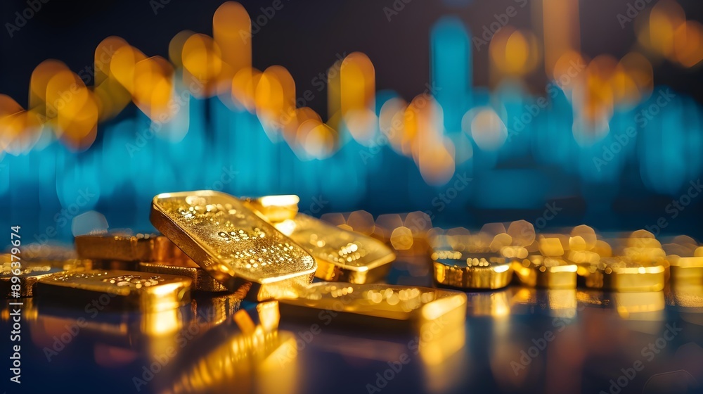 Rising financial charts behind gold bullion Rising financial charts behind gold bullion