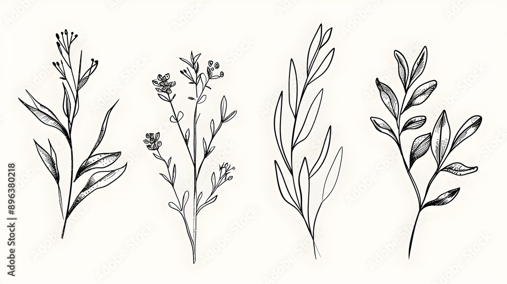 Floral branch and minimalist flowers for logo design Floral branch and minimalist flowers for logo design