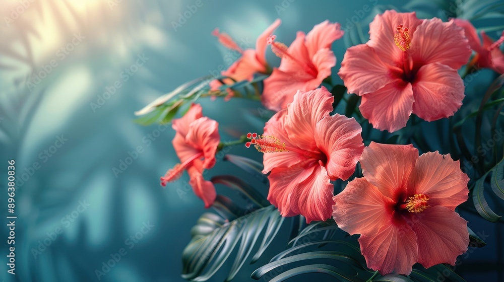 Blooming Hibiscus Flowers in Tropical Paradise Blooming Hibiscus Flowers in Tropical Paradise
