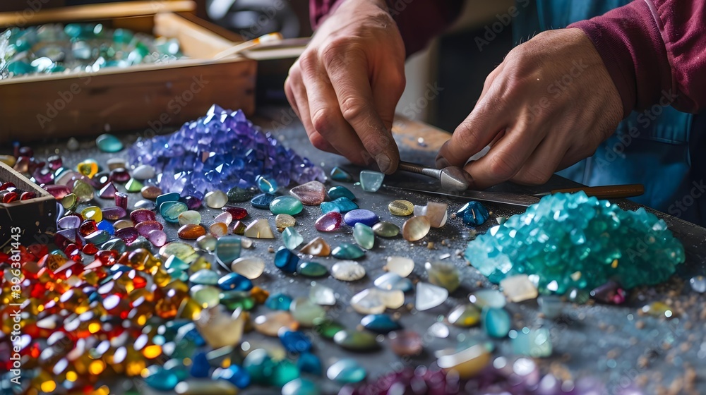 Jeweler working with precious stones Jeweler working with precious stones