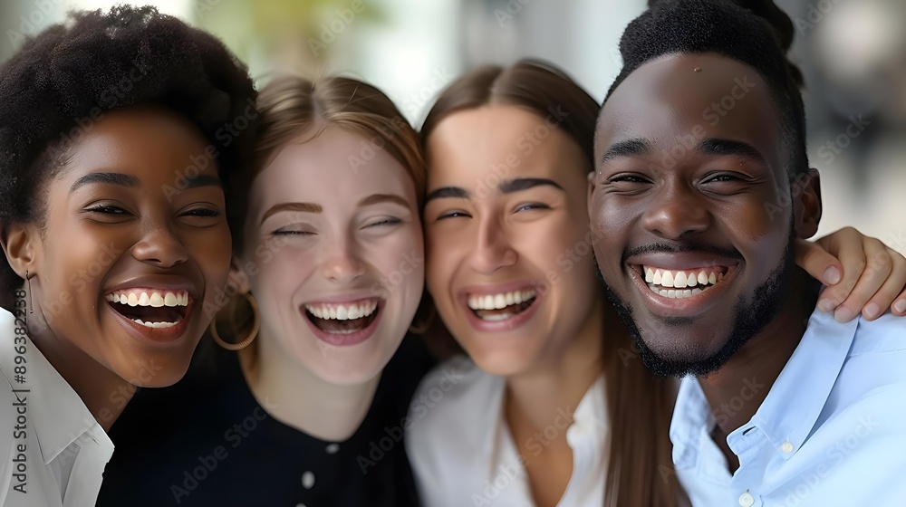 Happy multiracial team laughing and working together Happy multiracial team laughing and working together