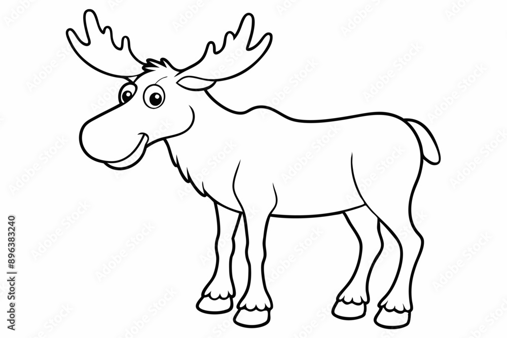 Obraz premium Funny Moose Vector Illustration, Cartoon, Clipart, and Line Art Design on White Background, Funny moose vector illustration, cartoon, clipart, and line art design on a white background