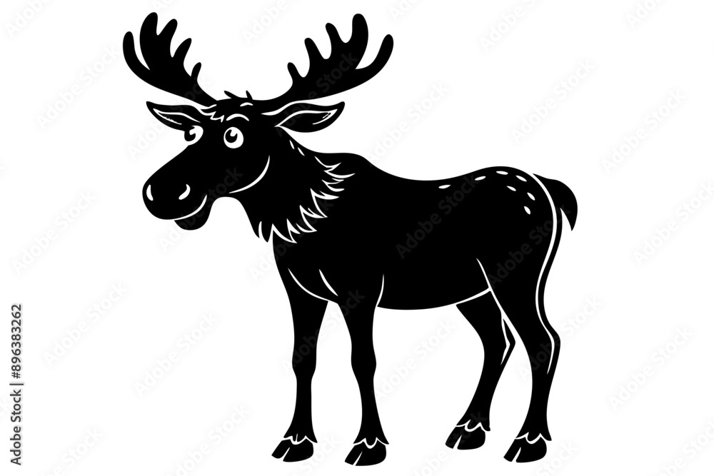 Fototapeta premium Funny Moose Vector Illustration, Cartoon, Clipart, and Line Art Design on White Background, Funny moose vector illustration, cartoon, clipart, and line art design on a white background