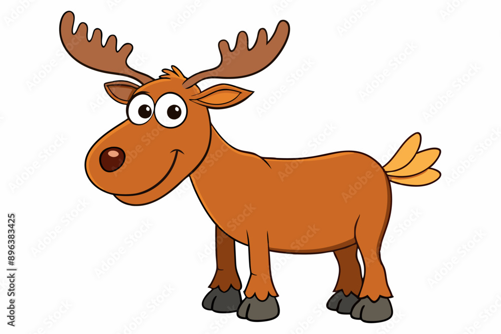 Fototapeta premium Funny Moose Vector Illustration, Cartoon, Clipart, and Line Art Design on White Background, Funny moose vector illustration, cartoon, clipart, and line art design on a white background