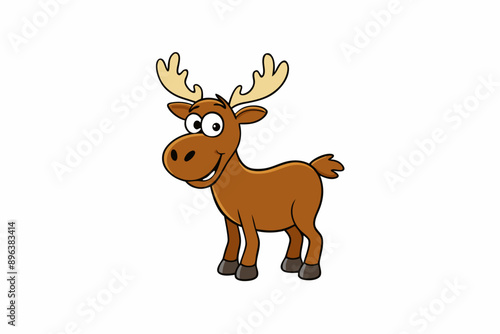 Funny Moose Vector Illustration, Cartoon, Clipart, and Line Art Design on White Background, Funny moose vector illustration, cartoon, clipart, and line art design on a white background