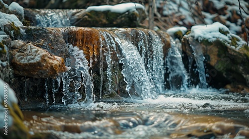 Icy Waterfall in Winter Forest