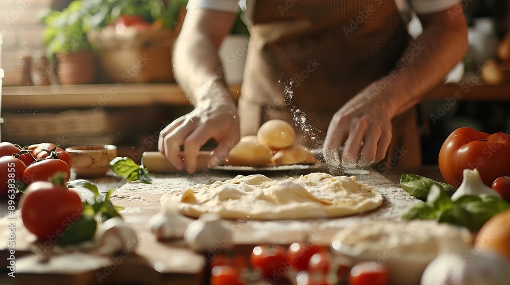 Chef Preparing Pizza Dough in Kitchen Chef Preparing Pizza Dough in Kitchen