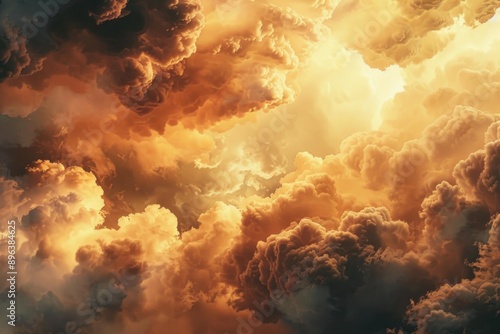 Majestic clouds illuminated by the golden hues of sunset, creating a dramatic skyscape