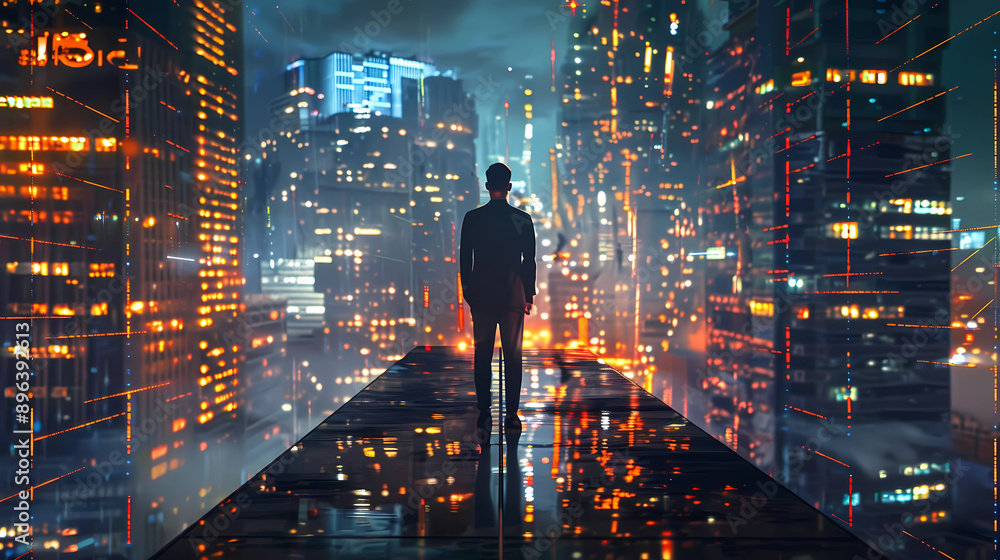 Future Network City: Businessman Navigates Tomorrow’s Urban Landscape Future Network City: Businessman Navigates Tomorrow’s Urban Landscape