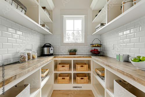 Obraz na płótnie Organized Pantry With Wooden Shelves And Storage Baskets For Easy Access w salonie
