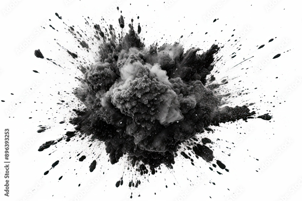 Black charcoal powder dust paint white explosion explode burst isolated splatter abstract Black charcoal powder dust paint white explosion explode burst isolated splatter abstract