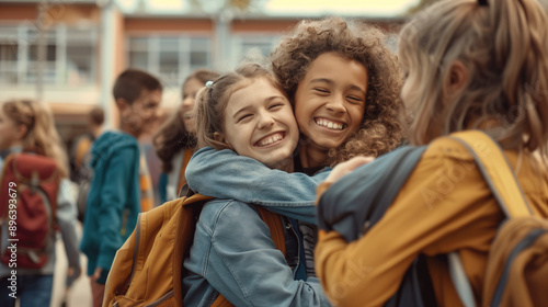 Reunited: School Kids Embrace on the First Day Back