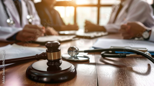 Medical Ethics Board Meeting. A medical ethics board reviewing policies, with focus on doctors and legal considerations, highlighting the intersection of healthcare and law.