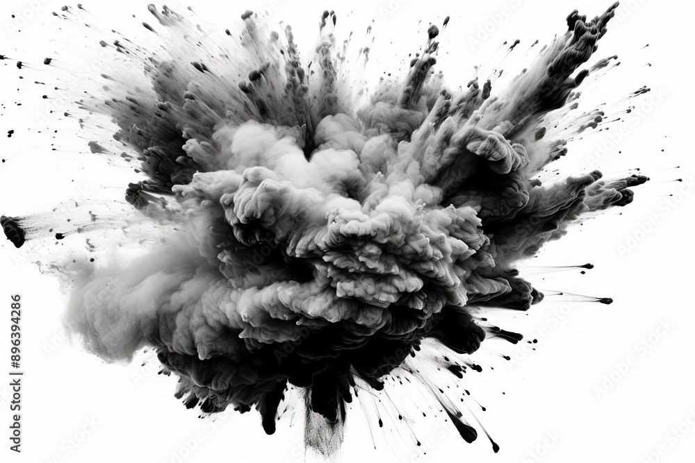 Black charcoal powder dust paint white explosion explode burst isolated splatter abstract Black charcoal powder dust paint white explosion explode burst isolated splatter abstract
