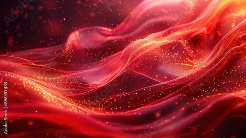 A luxurious surrealist background in vibrant red with elegant golden lines