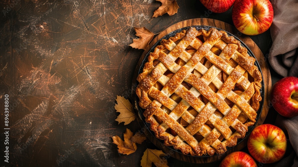 Homemade apple pie dessert with copy space top view Homemade apple pie dessert with copy space top view