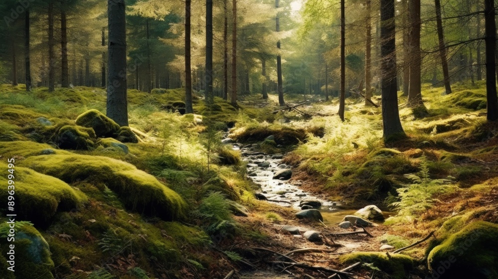 Fototapeta premium Sunlight Filtering Through a Forest