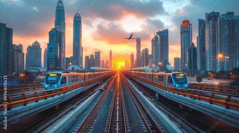 Fototapeta premium Dubai Metro at Sunset