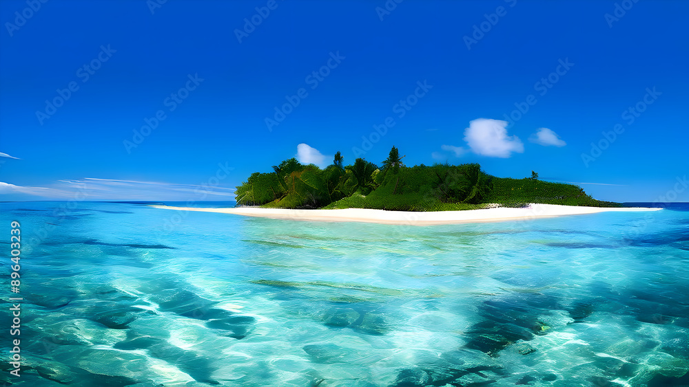 Fototapeta premium a-tranquil-ocean-landscape-with-crystal-clear-water-and-a-small-island-in-the-distance