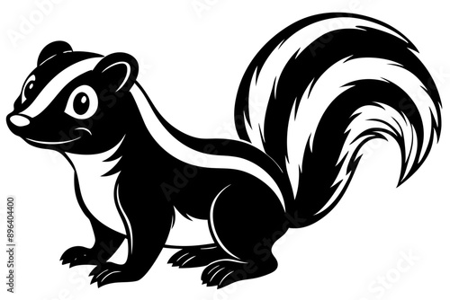 Funny Skunk Vector Illustration Cartoons, Clipart, and Line Art Design on White Background, Funny skunk vector illustration featuring cartoons, clipart, and line art on a white background.