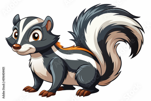 Funny Skunk Vector Illustration Cartoons, Clipart, and Line Art Design on White Background, Funny skunk vector illustration featuring cartoons, clipart, and line art on a white background.